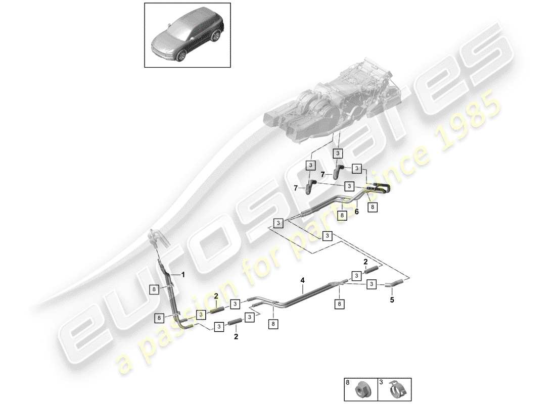 porsche cayenne e3 (2018) water tube part diagram