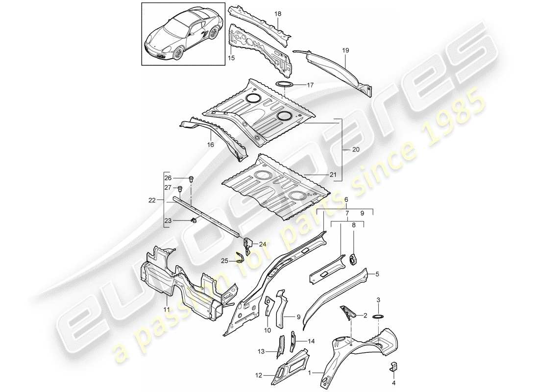 porsche cayman 987 (2010) rear end part diagram