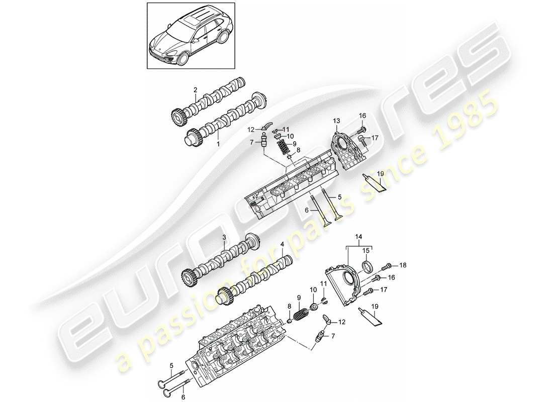 porsche cayenne e2 (2017) camshaft, valves part diagram