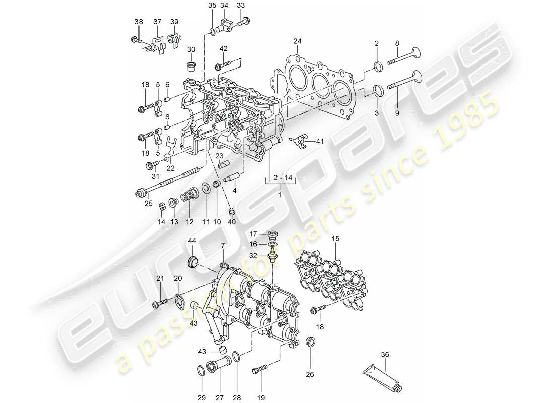 porsche boxster 986 (2001) cylinder head part diagram