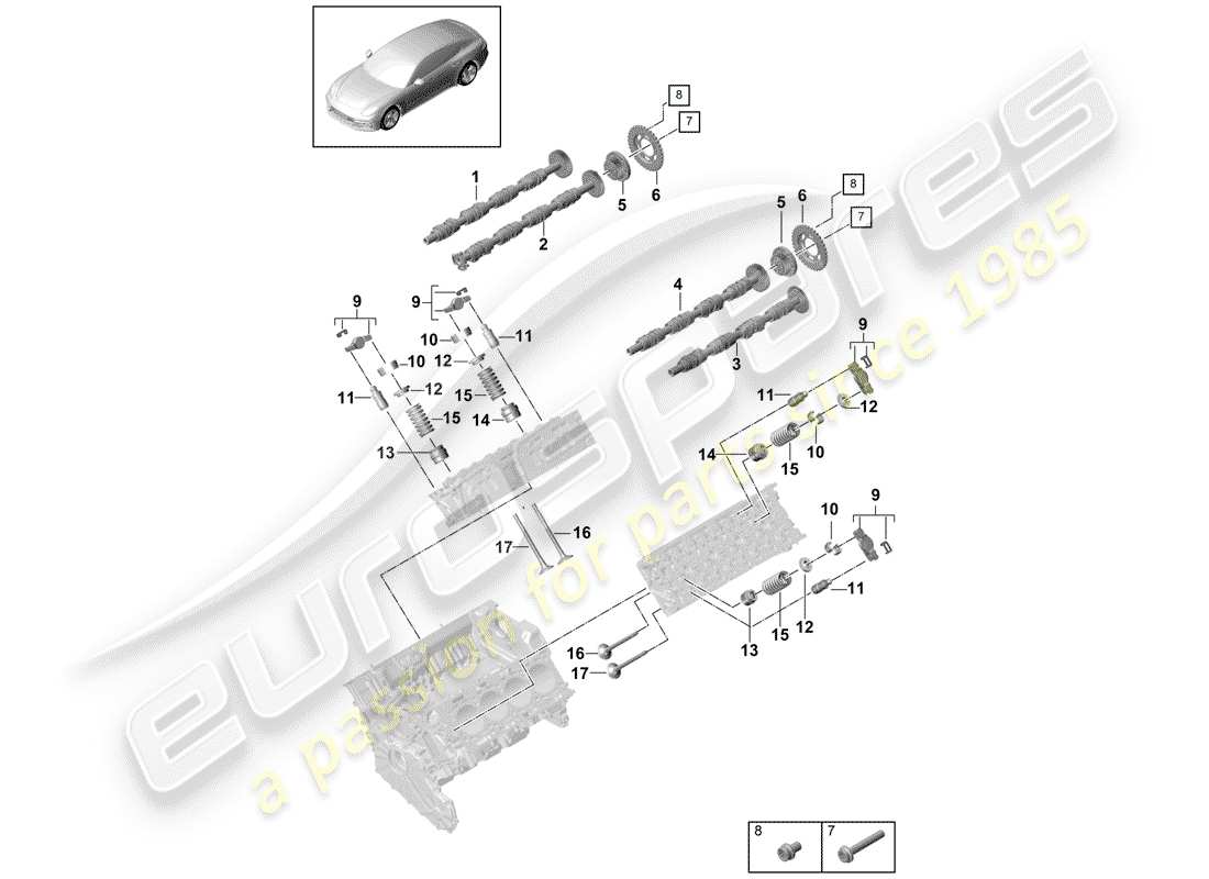 porsche panamera 971 (2019) camshaft, valves part diagram