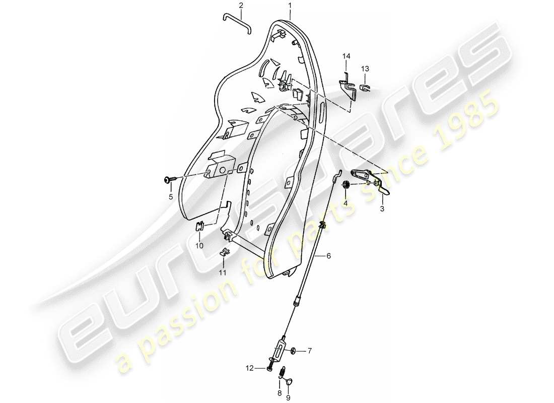 porsche boxster 986 (1997) backrest shell - sports seat part diagram