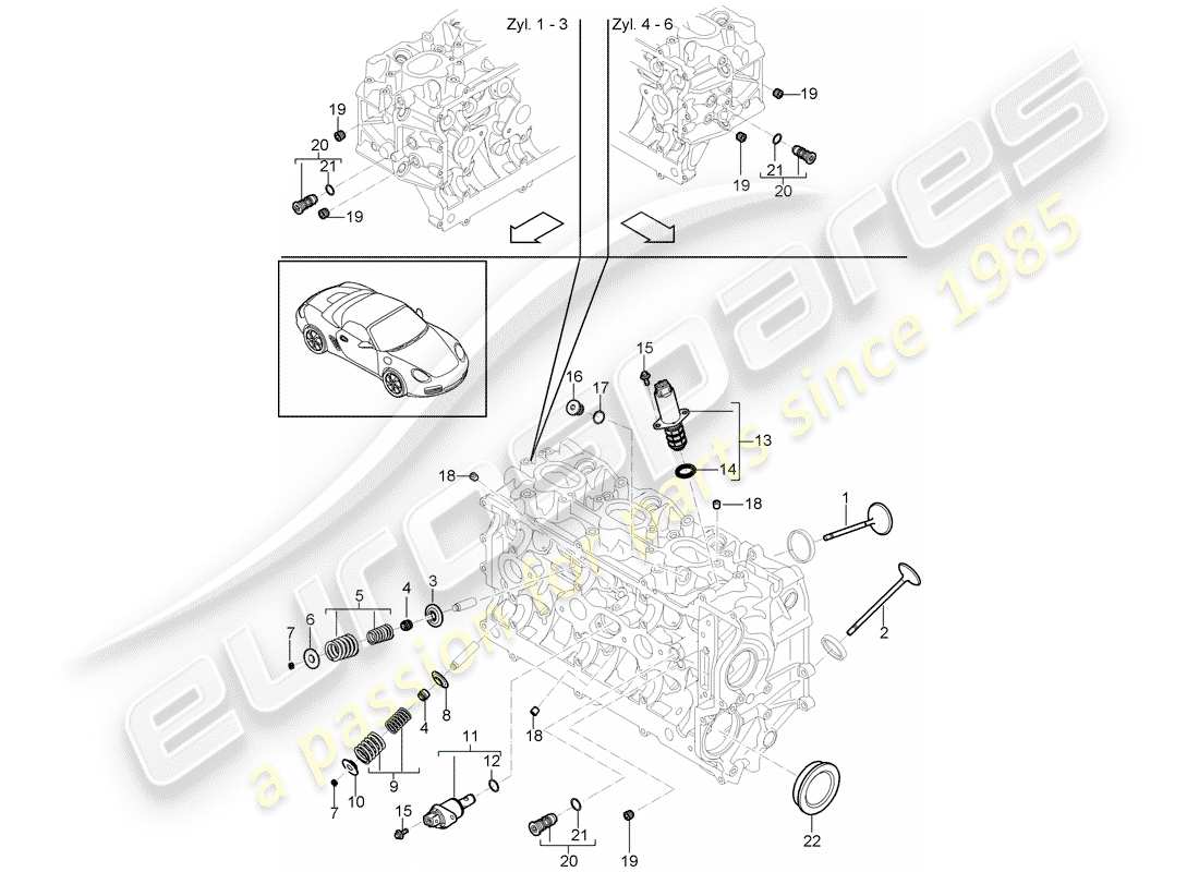 porsche boxster 987 (2012) cylinder head part diagram