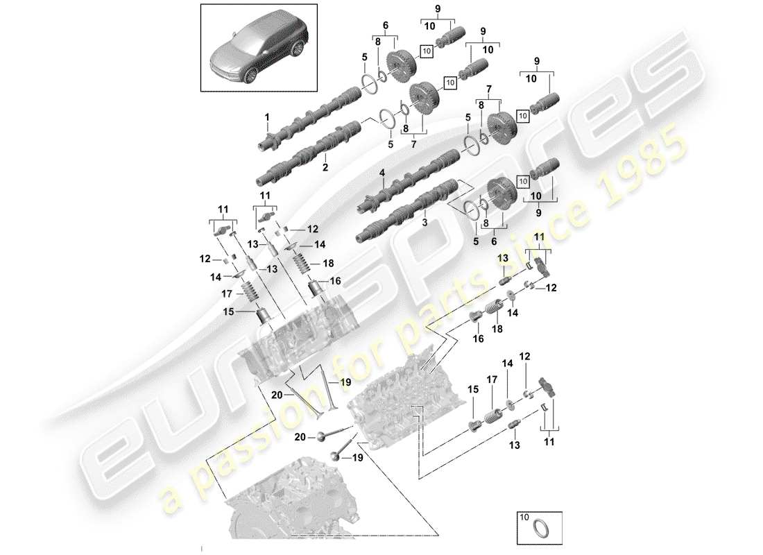 porsche cayenne e3 (2020) camshaft, valves part diagram