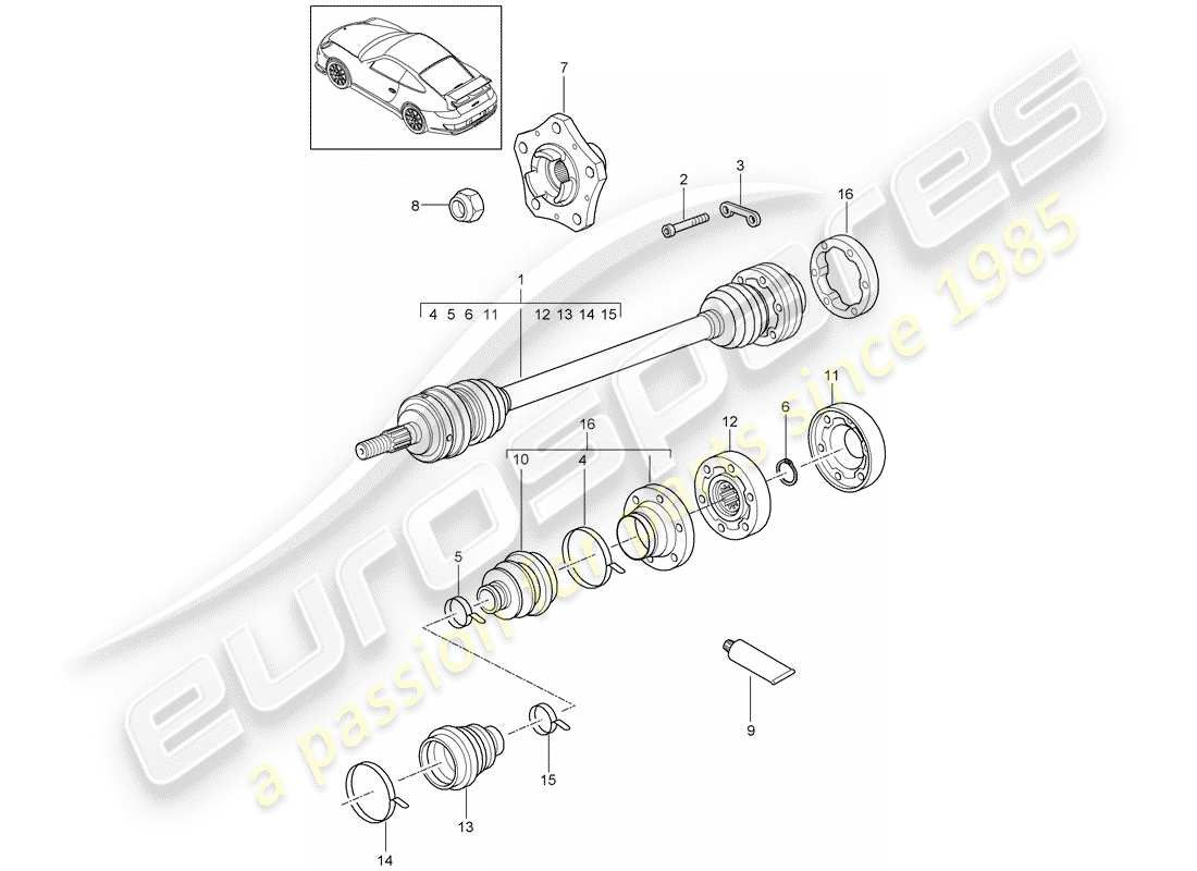 porsche 997 gt3 (2007) drive shaft part diagram