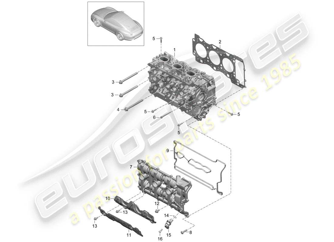 porsche 991 (2016) cylinder head part diagram