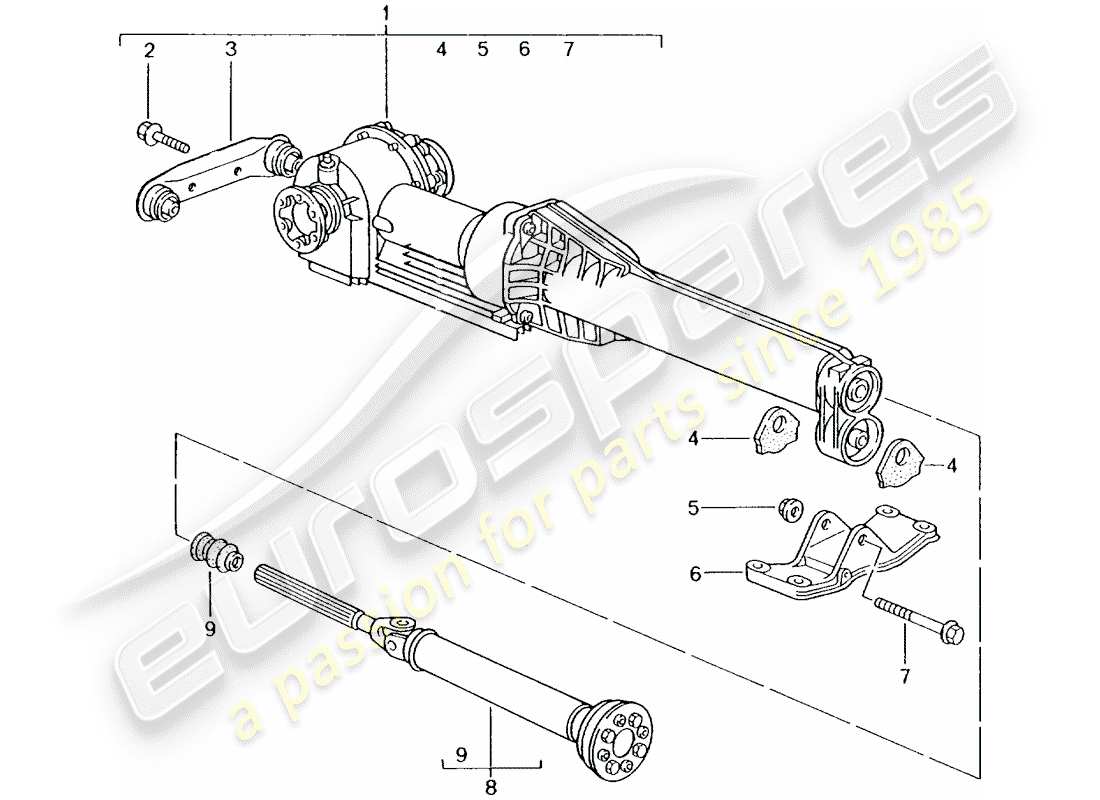 porsche 996 t/gt2 (2001) front axle differential - propeller shaft part diagram