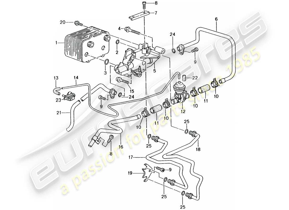 porsche boxster 986 (2002) tiptronic - - - gear oil cooler - oil pressure line for - gear oil cooling part diagram