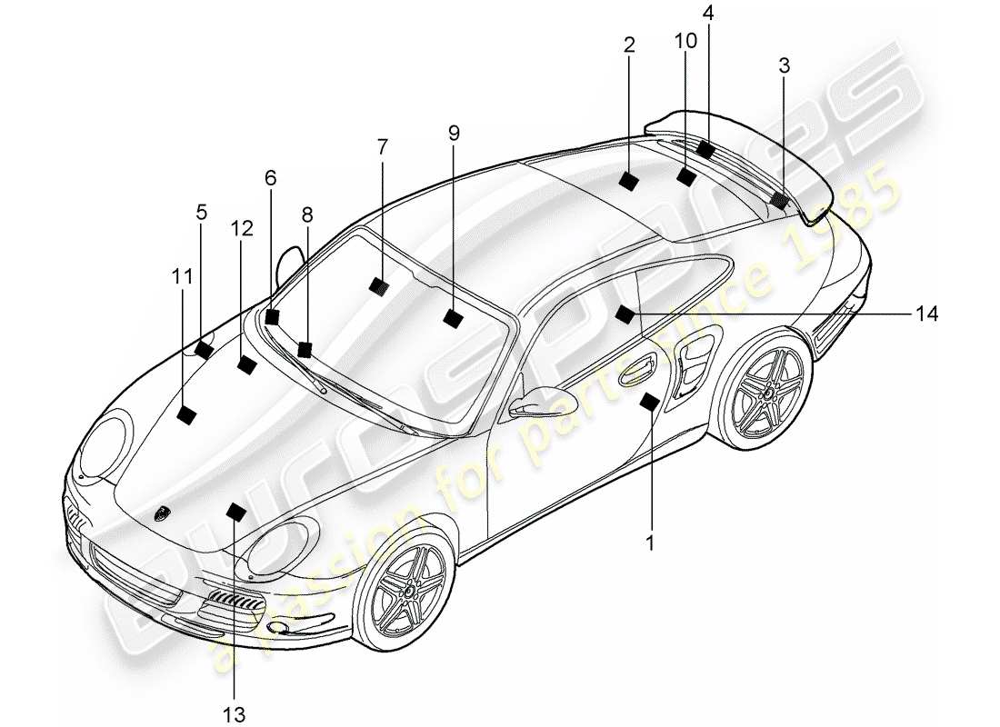 porsche 911 t/gt2rs (2013) signs/notices part diagram