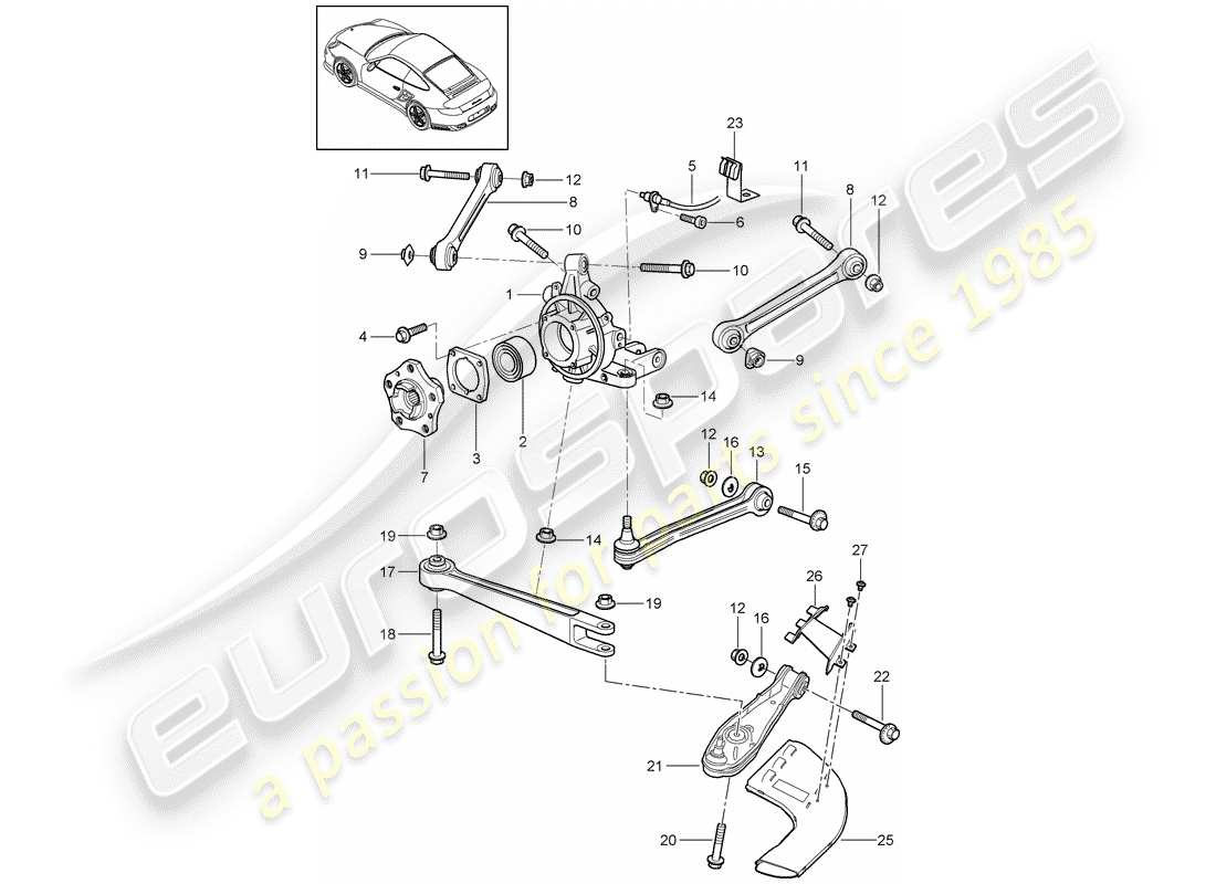 porsche 911 t/gt2rs (2013) rear axle part diagram