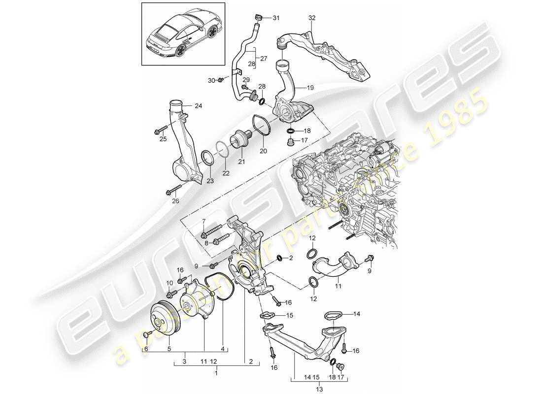 porsche 911 t/gt2rs (2013) water pump part diagram