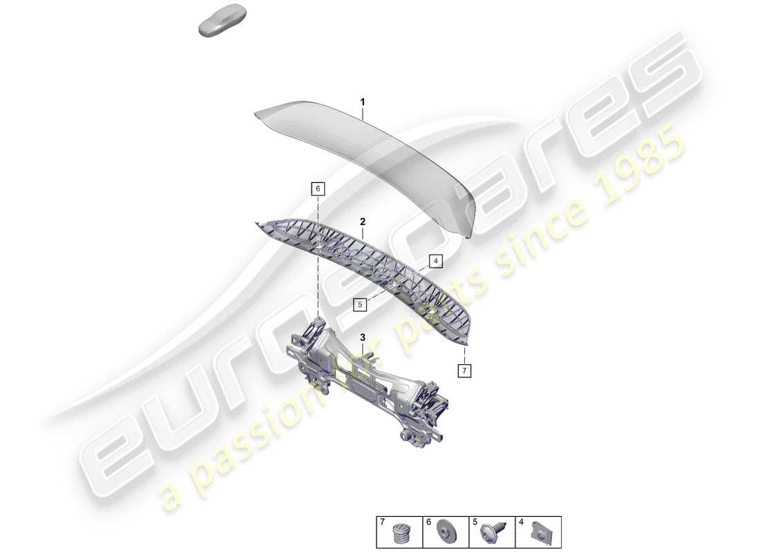 porsche boxster spyder (2020) rear spoiler part diagram