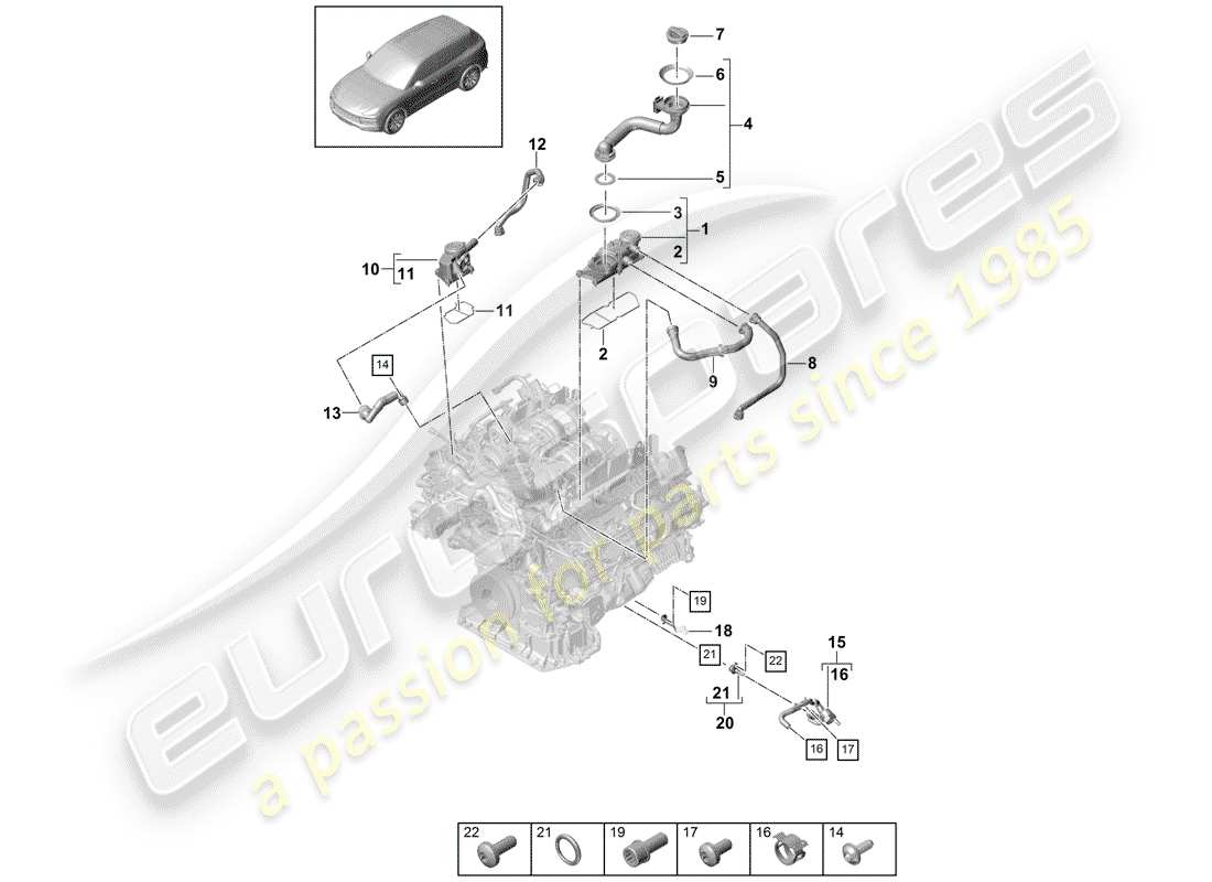 porsche cayenne e3 (2018) ventilation for cylinder block part diagram