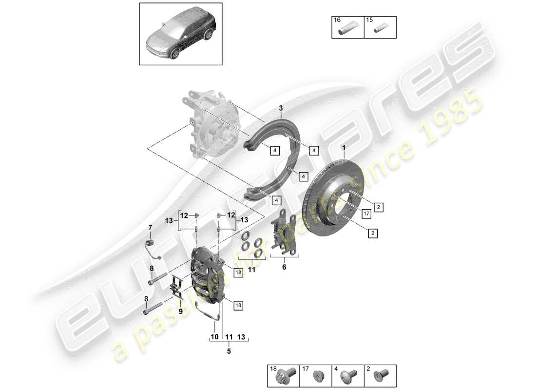 porsche cayenne e3 (2018) disc brakes part diagram