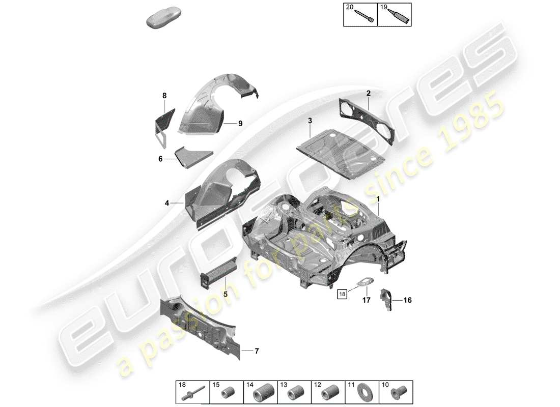 porsche boxster spyder (2019) rear end part diagram