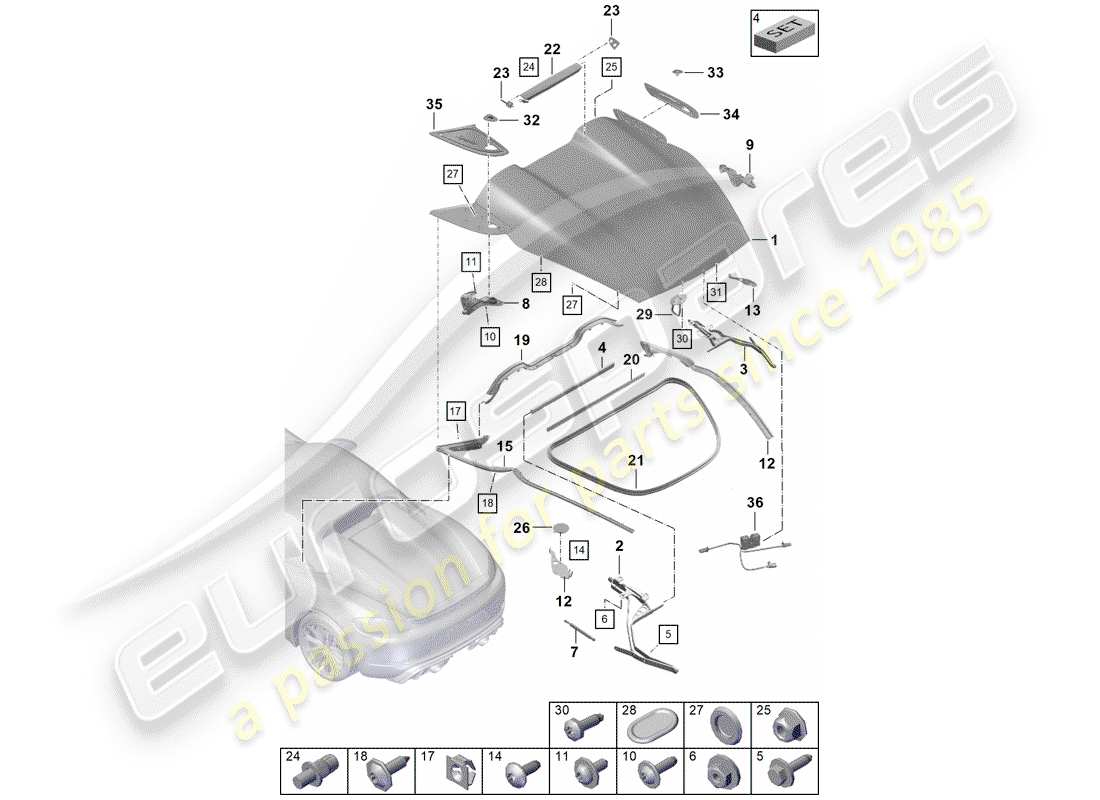 porsche boxster spyder (2020) cover part diagram