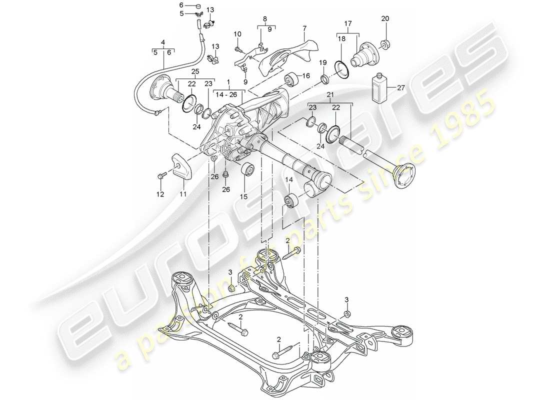 porsche cayenne (2009) front axle differential part diagram