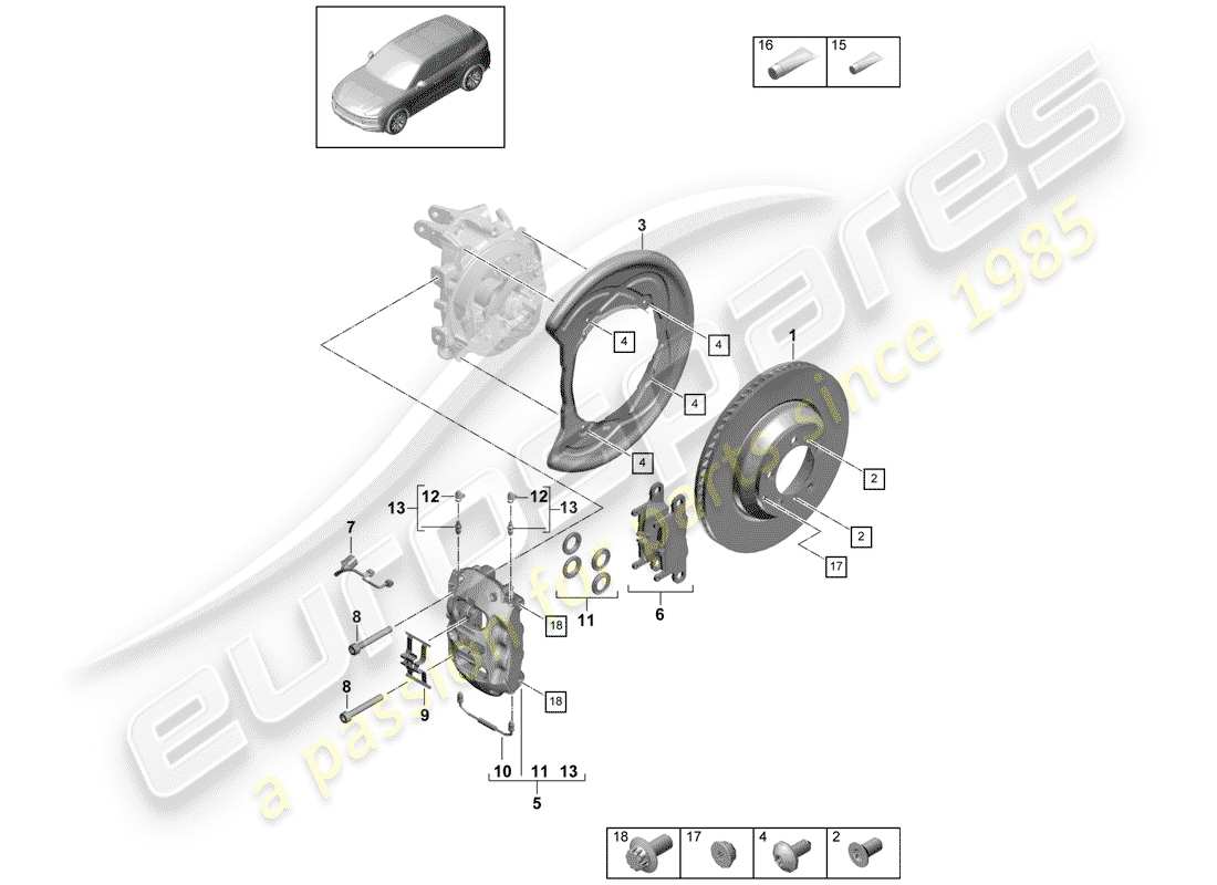 porsche cayenne e3 (2020) disc brakes part diagram