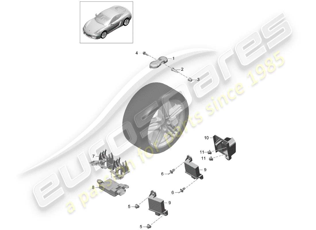 porsche cayman 981 (2016) tire pressure control system part diagram