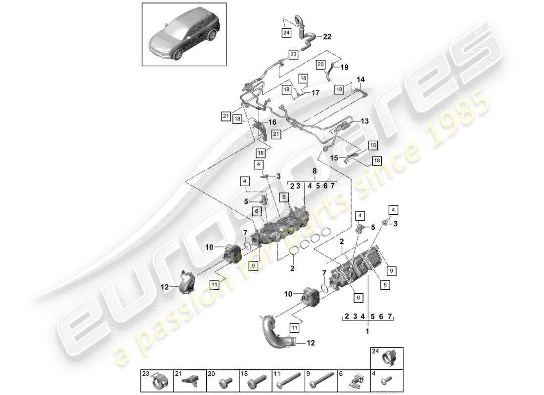 porsche cayenne e3 (2018) intake pipe part diagram