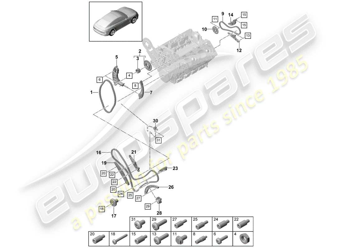 porsche panamera 971 (2019) timing chain part diagram