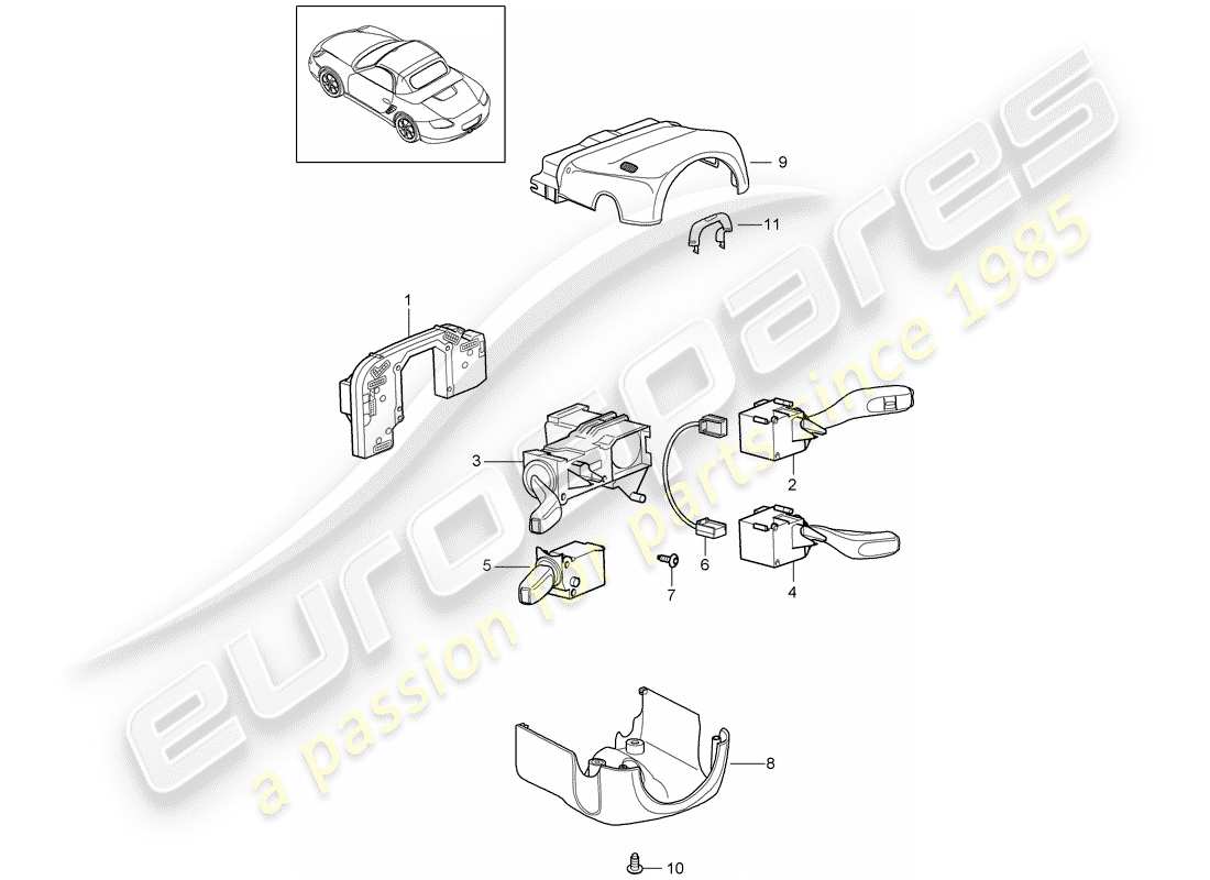 porsche boxster 987 (2009) steering column switch part diagram