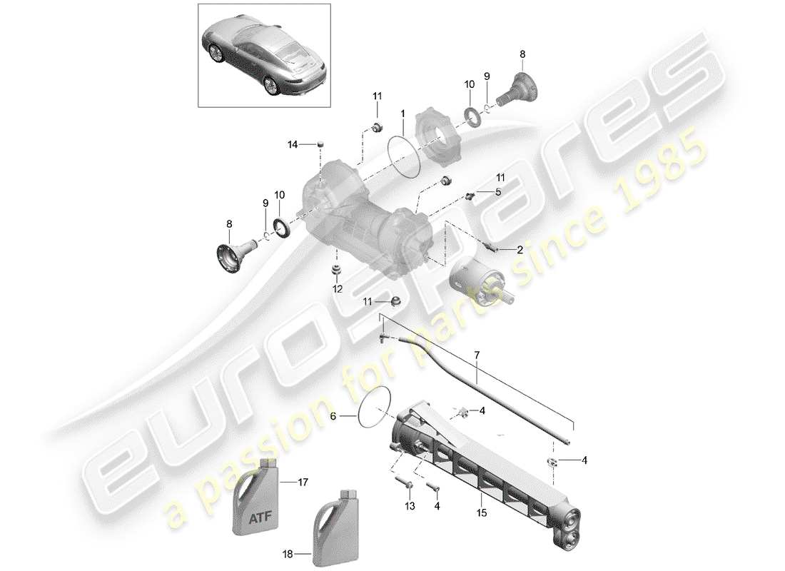 porsche 991 (2016) front axle differential part diagram