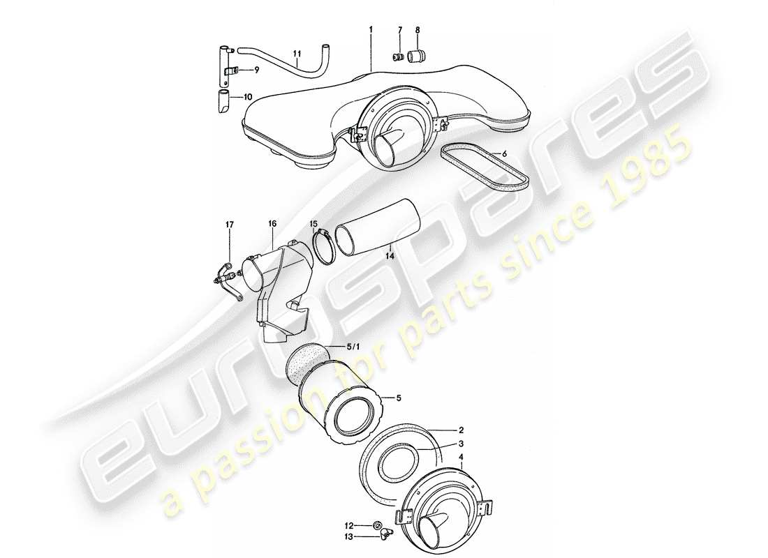 porsche 911 (1974) air cleaner - regulator housing part diagram