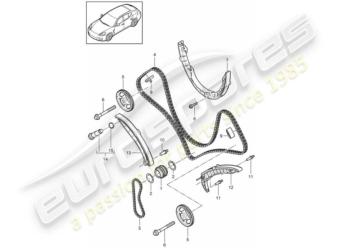 porsche panamera 970 (2011) timing chain part diagram