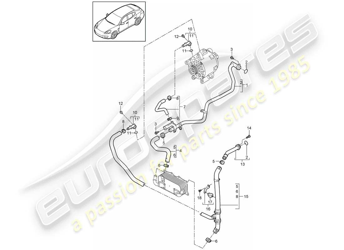 porsche panamera 970 (2011) water cooling part diagram