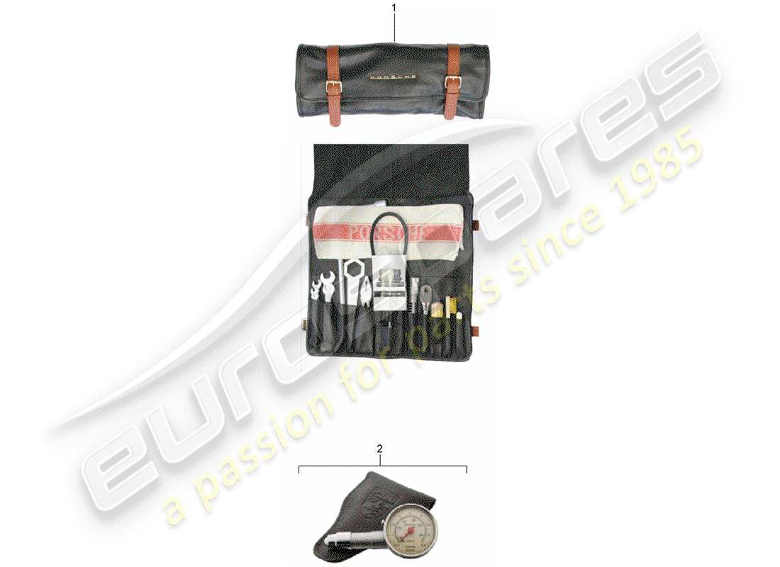 porsche classic accessories (2020) tool kit bag part diagram