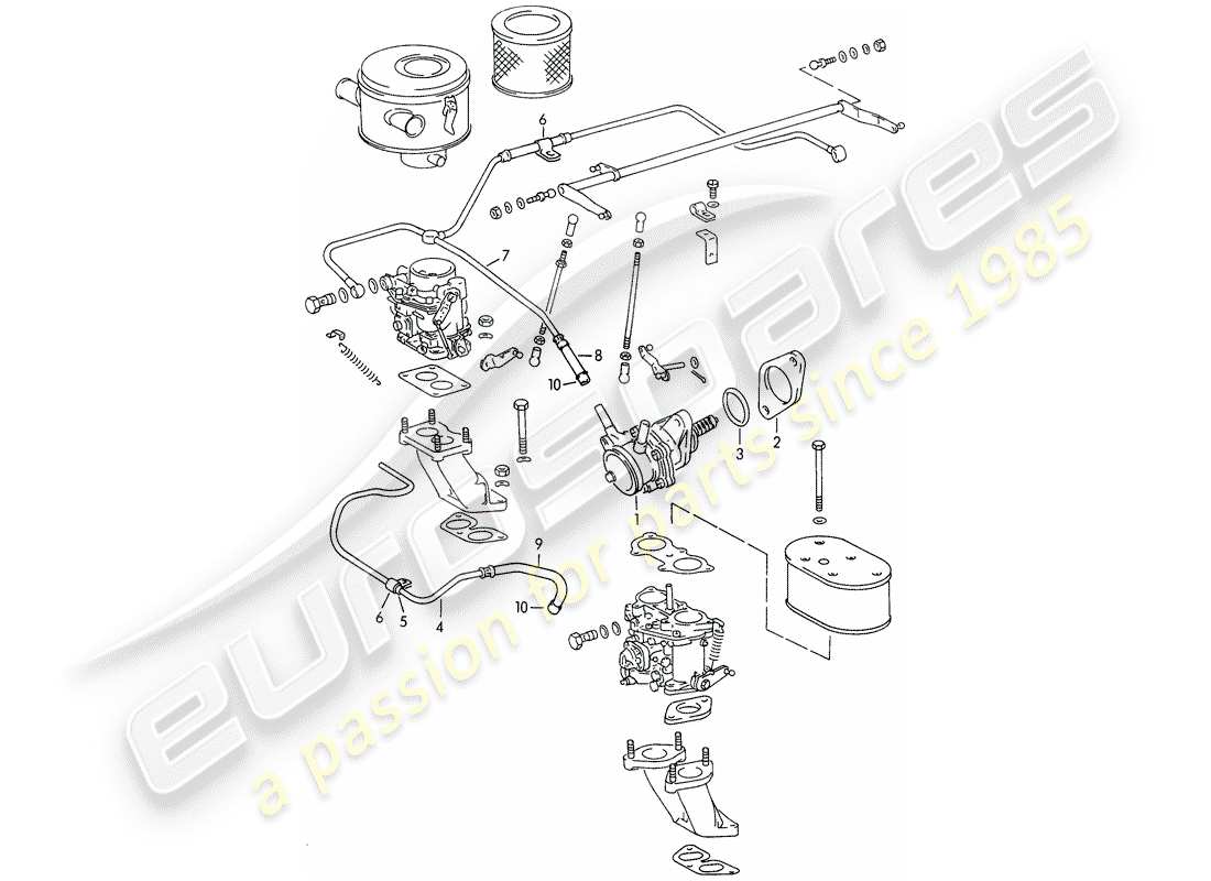 porsche 356b/356c (1963) fuel pump - and - fuel line part diagram