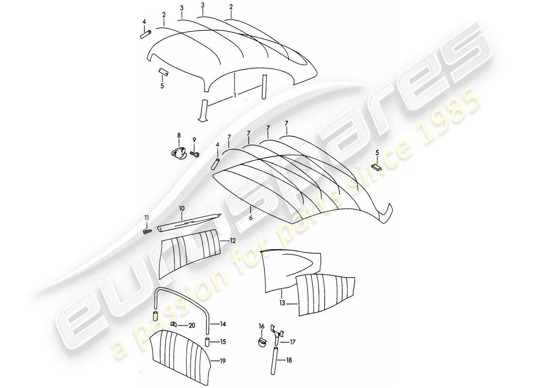 porsche 356b/356c (1965) trims - interior equipment part diagram