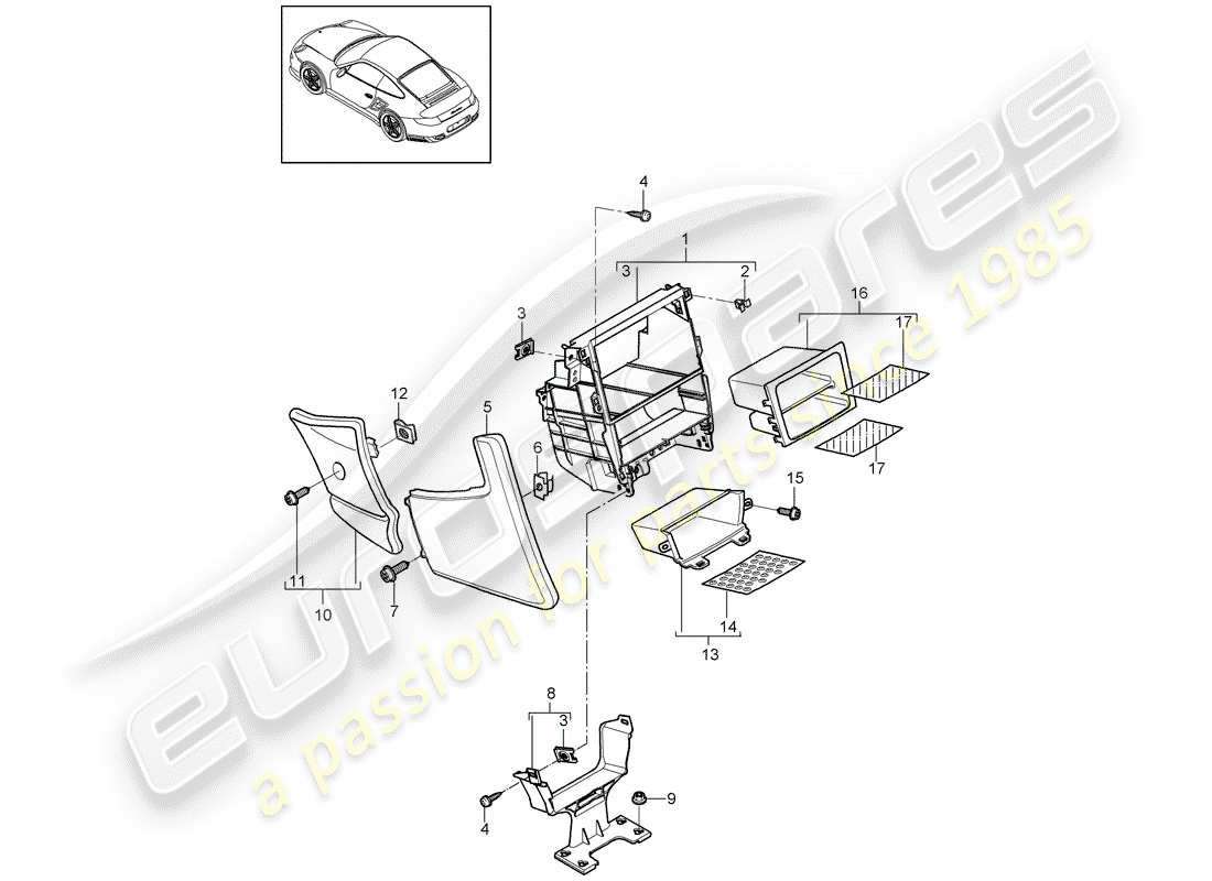 porsche 911 t/gt2rs (2013) center console part diagram