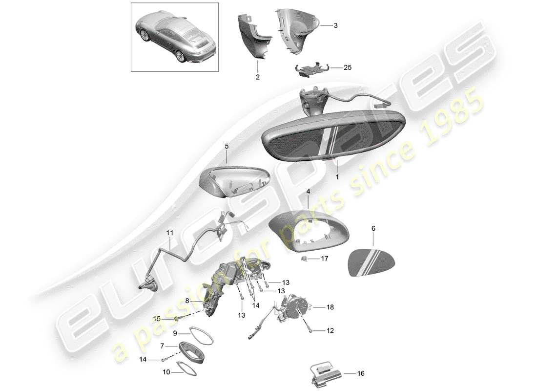 porsche 991 gen. 2 (2020) rear view mirror inner part diagram