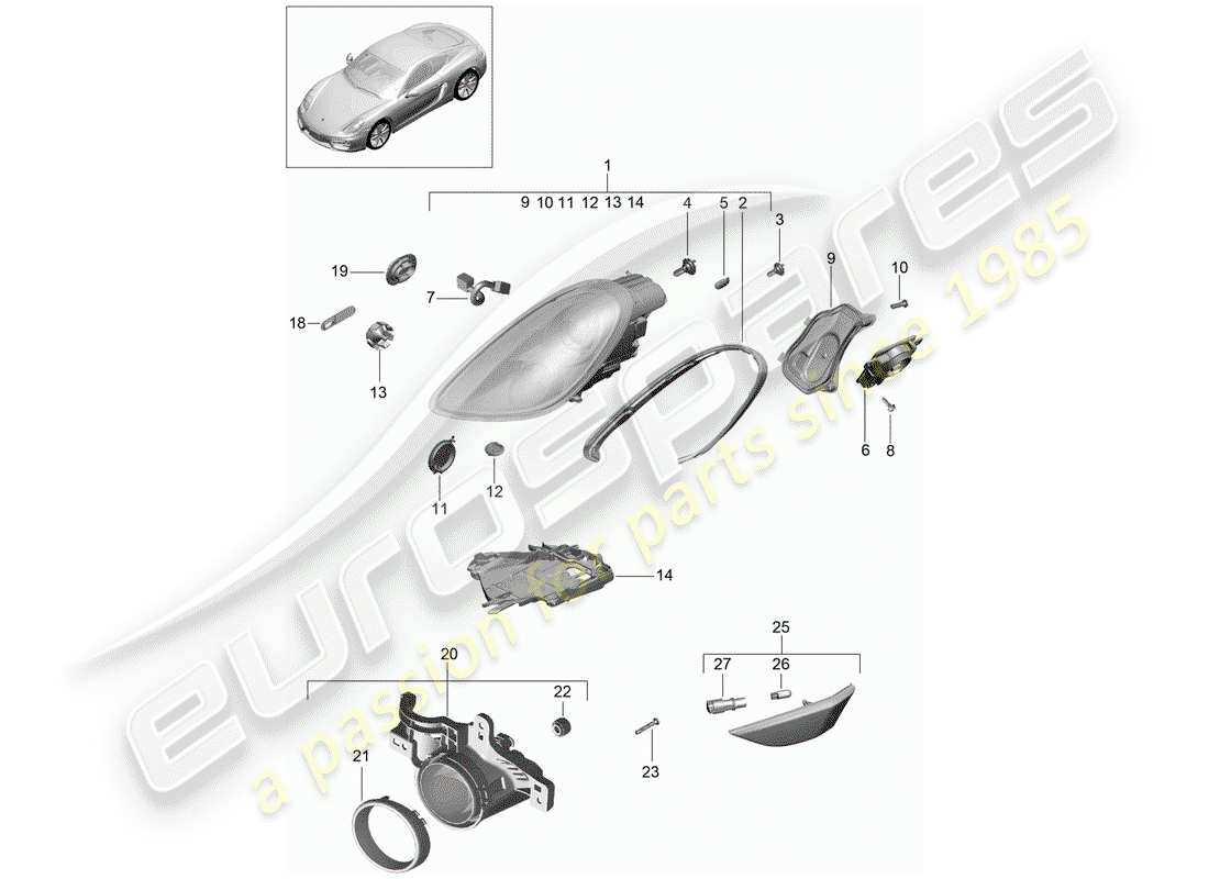 porsche cayman 981 (2016) headlamp part diagram