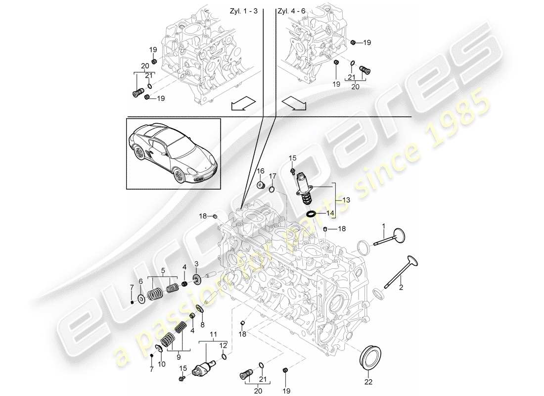 porsche cayman 987 (2011) cylinder head part diagram