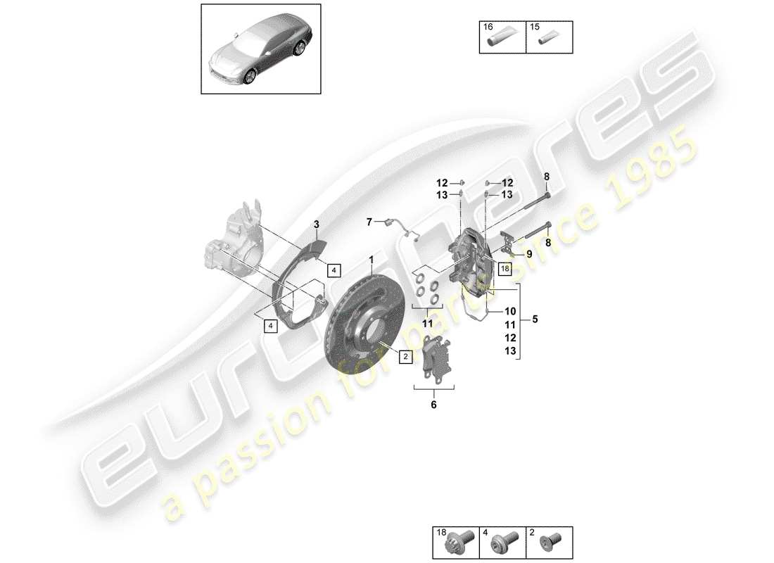 porsche panamera 971 (2020) disc brakes part diagram