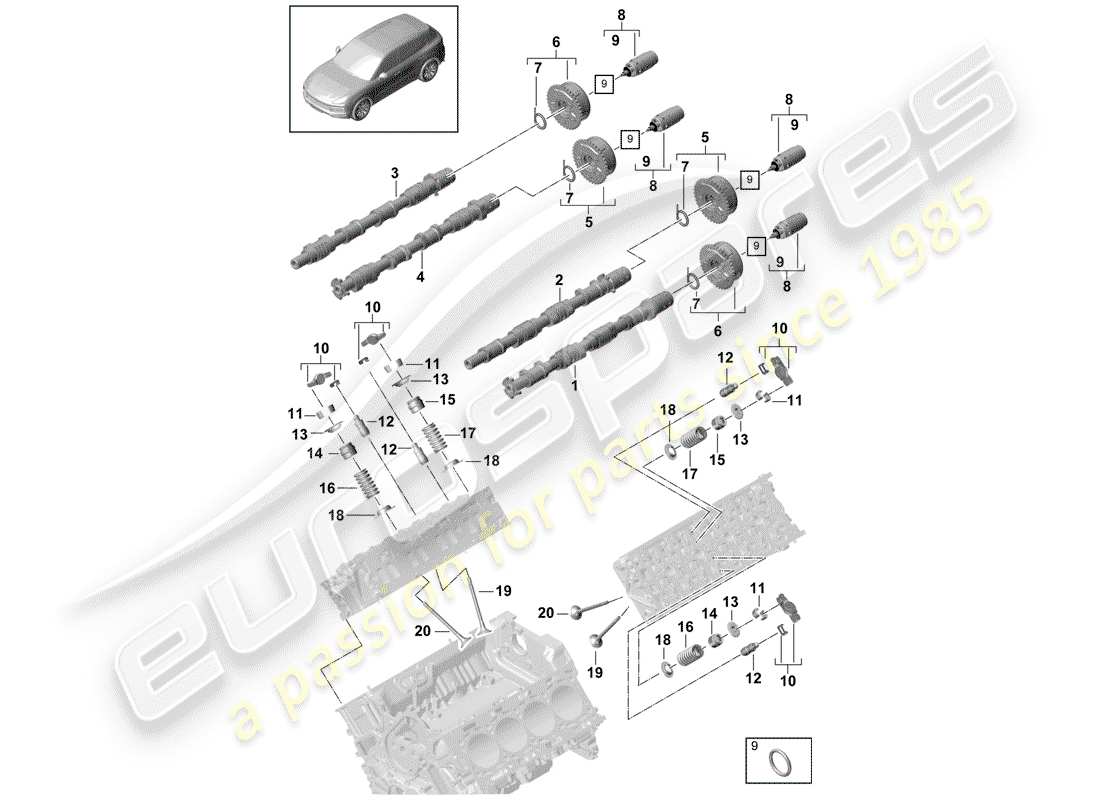 porsche cayenne e3 (2019) camshaft, valves part diagram