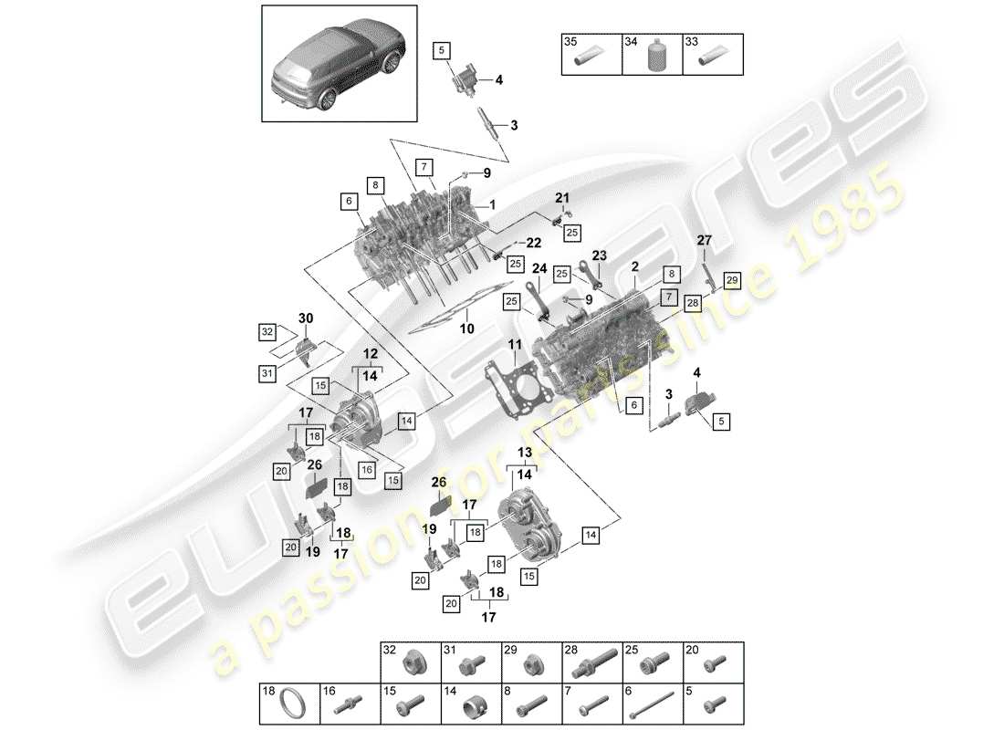 porsche cayenne e3 (2019) cylinder head part diagram