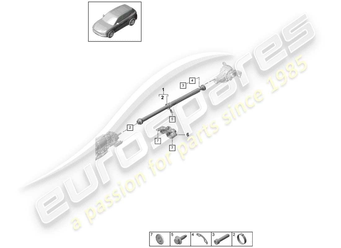 porsche cayenne e3 (2019) propeller shaft part diagram