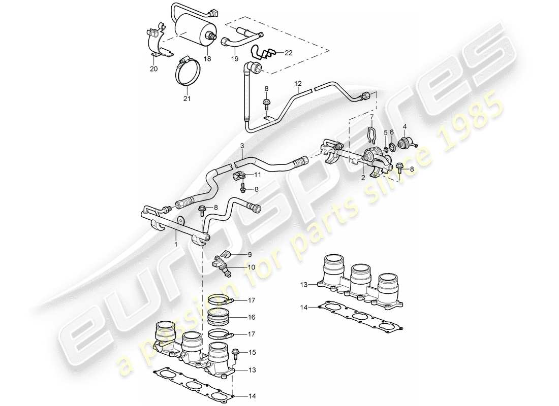 porsche 997 gt3 (2008) fuel collection pipe part diagram