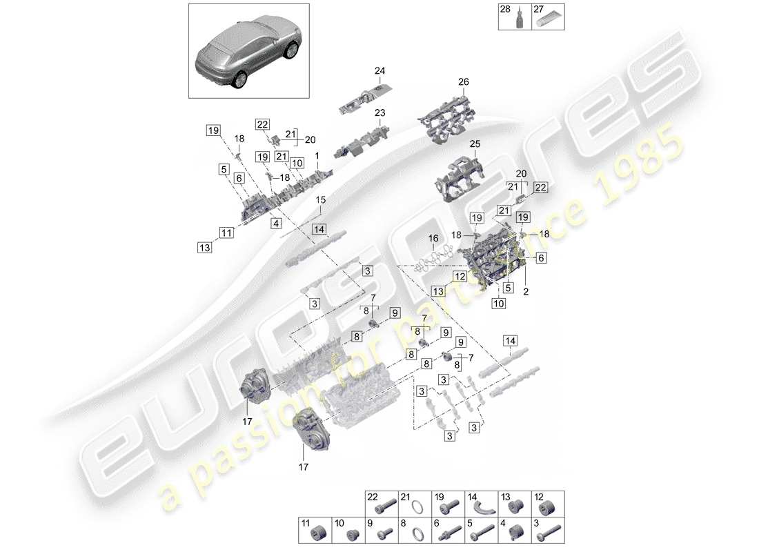 porsche macan (2019) valve cover part diagram