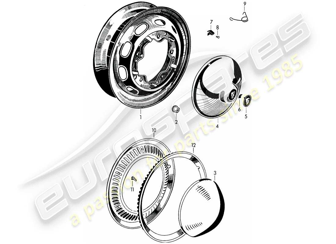 porsche 356/356a (1954) wheels part diagram