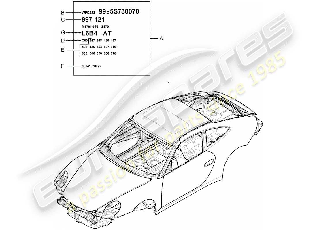 porsche 997 (2005) car body part diagram