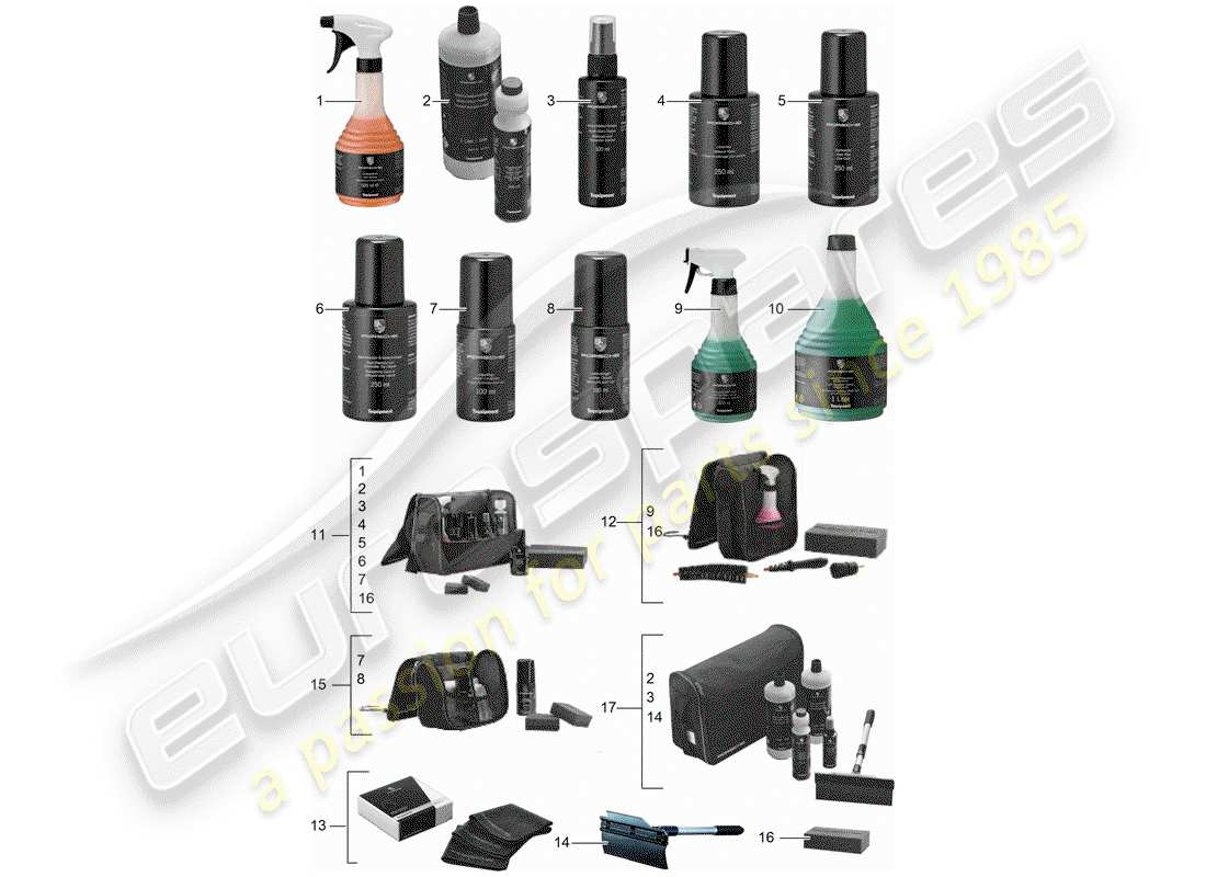 porsche tequipment cayenne (2016) cleaning agent part diagram