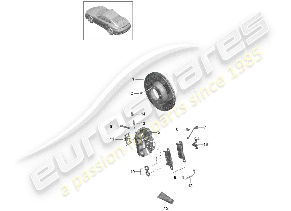 porsche 991 turbo (2016) disc brakes part diagram