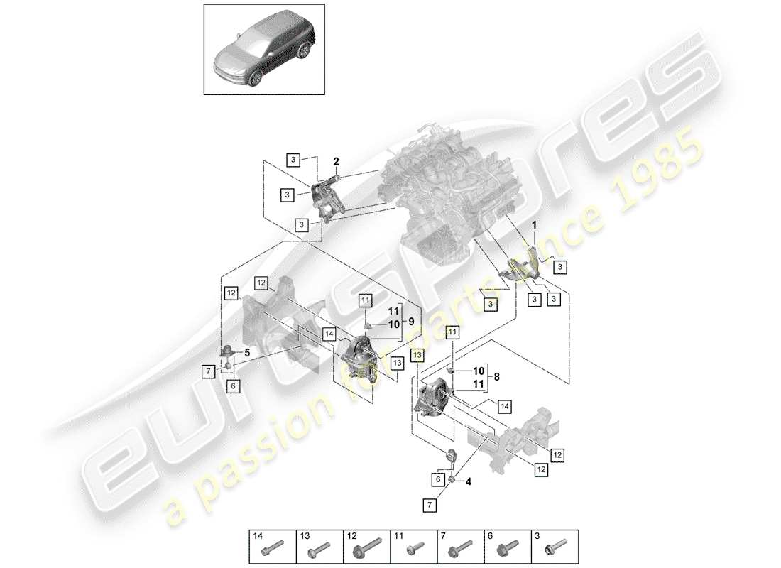 porsche cayenne e3 (2019) engine lifting tackle part diagram