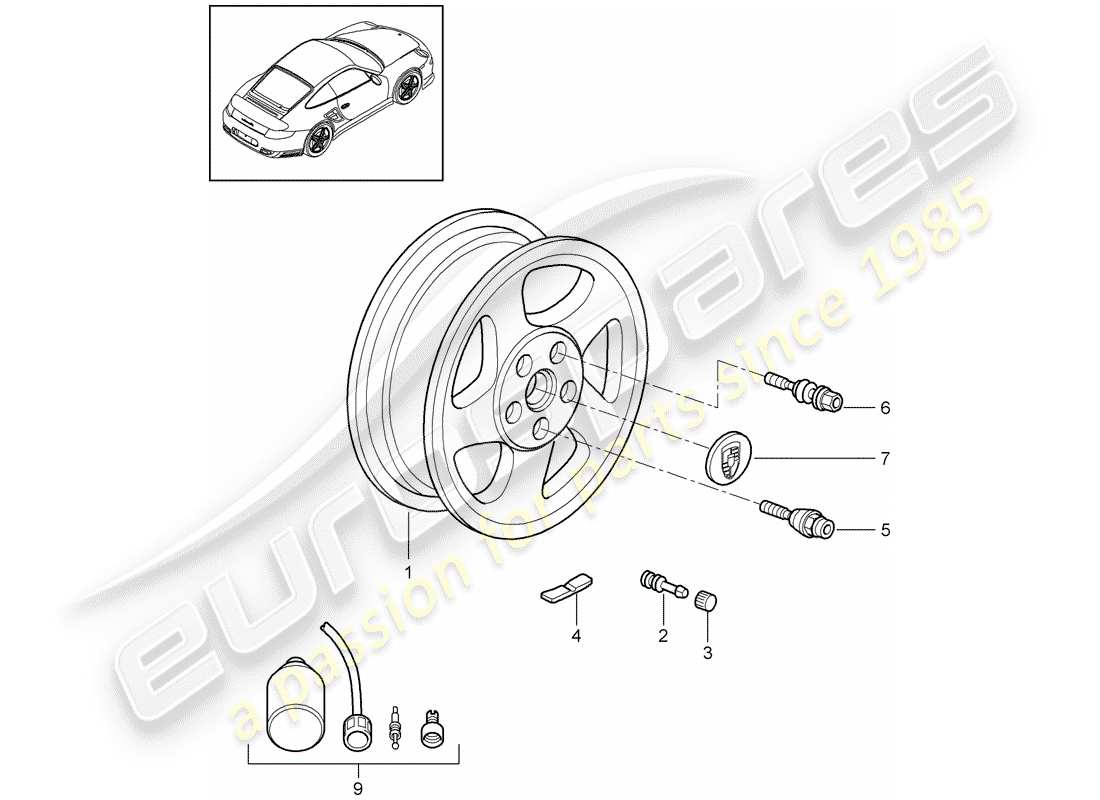 porsche 911 t/gt2rs (2013) wheels part diagram