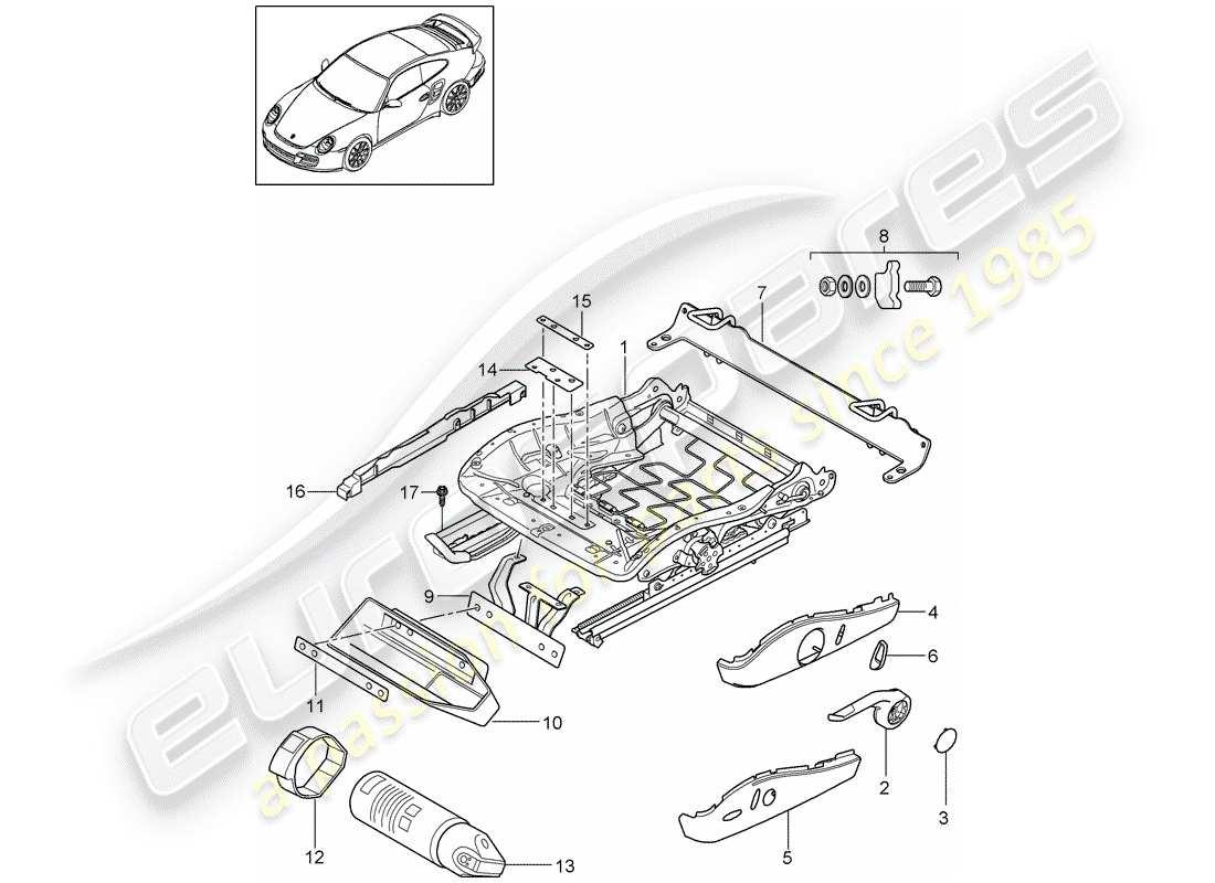 porsche 911 t/gt2rs (2013) seat frame part diagram